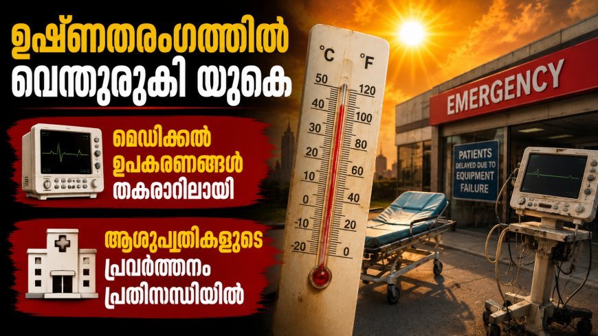 ഉഷ്ണതരംഗത്തിൽ വെന്തുരുകി യുകെ; മെഡിക്കൽ ഉപകരണങ്ങൾ തകരാറിലായി, ആശുപത്രികളുടെ പ്രവർത്തനം പ്രതിസന്ധിയിൽ